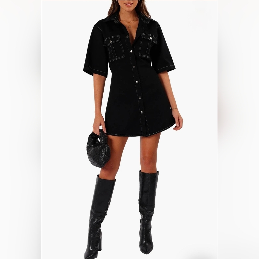Petal & Pup Black Button-Up Mini Shirt Dress